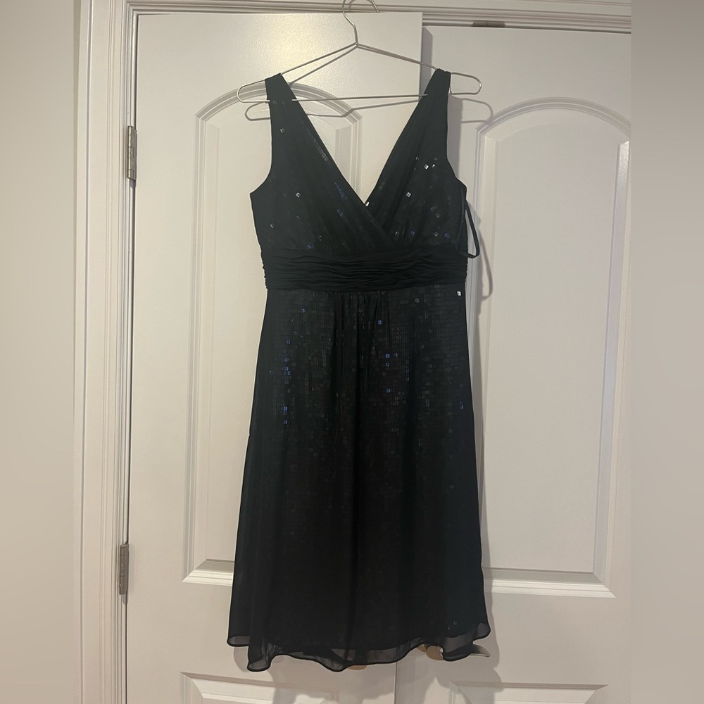 Ann Taylor Elegant Black Dress. Sequin dress with sheer black overlay.
